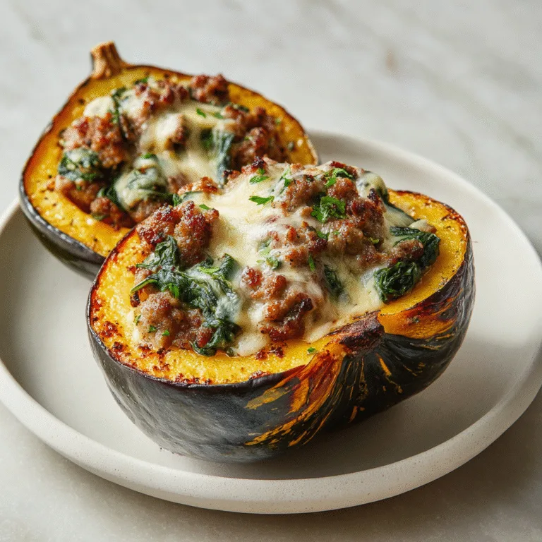 Cheesy Spinach Stuffed Acorn Squash with Italian Sausage