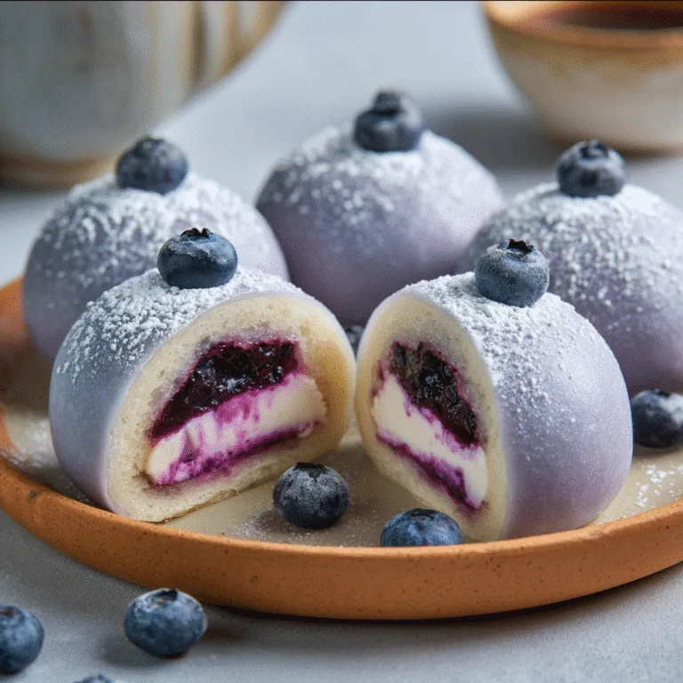 Soft Mochi Buns with Blueberry Cream Filling – A Dreamy Japanese-Inspired Dessert