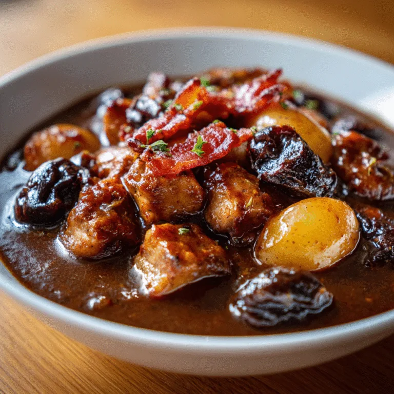 Balsamic Bourbon Pork Stew with Bacon, Apples & Prunes – A Deeply Flavorful Autumn Comfort Meal