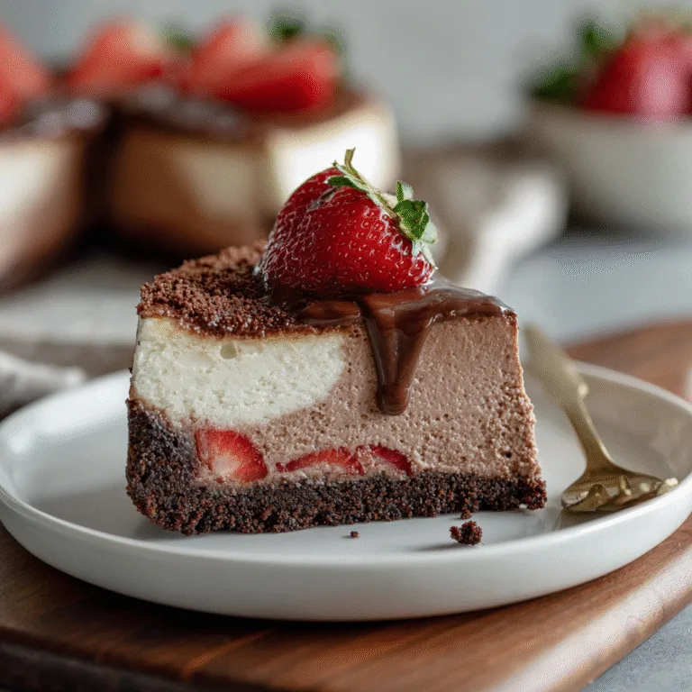 DECADENT CHOCOLATE STRAWBERRY SWIRL CHEESECAKE – RICH, CREAMY, AND PERFECTLY SWIRLED