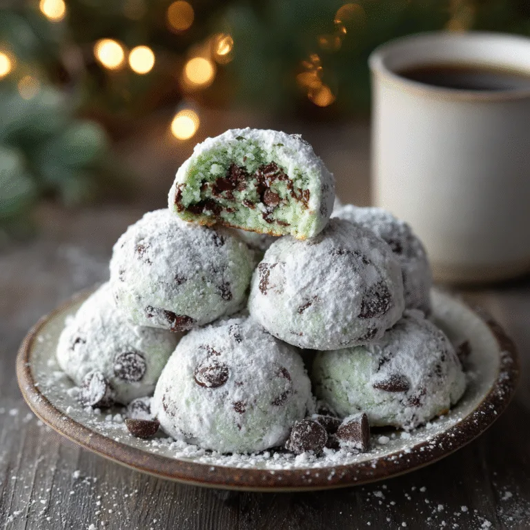 Mint Chocolate Chip Snowball Cookies