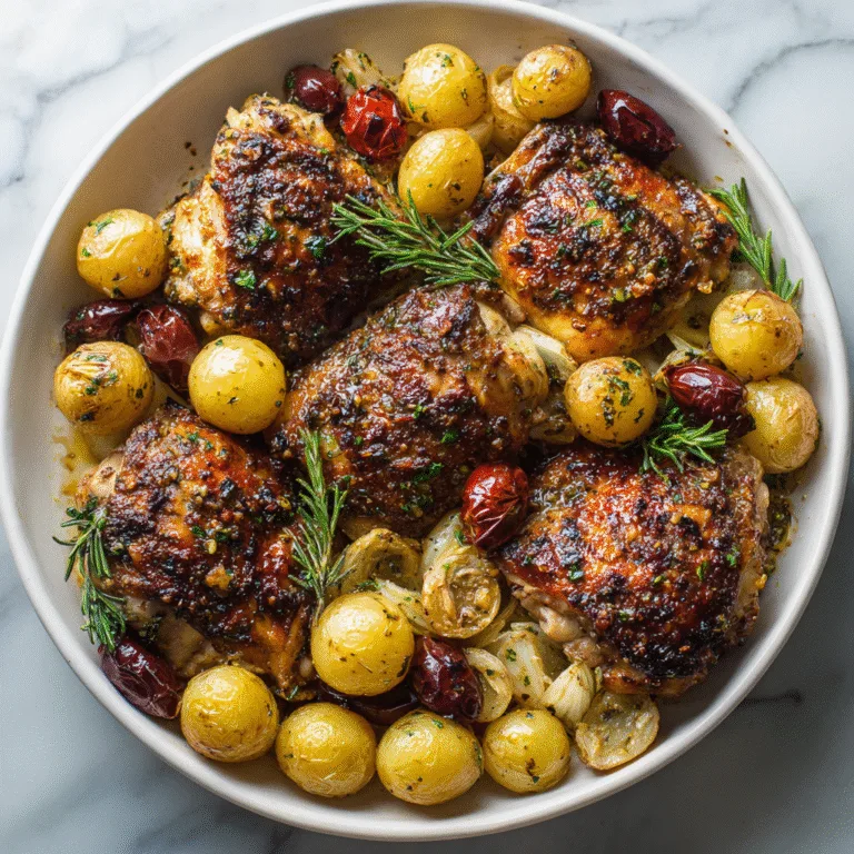 Roasted Mediterranean Chicken Thighs with Crispy Baby Potatoes