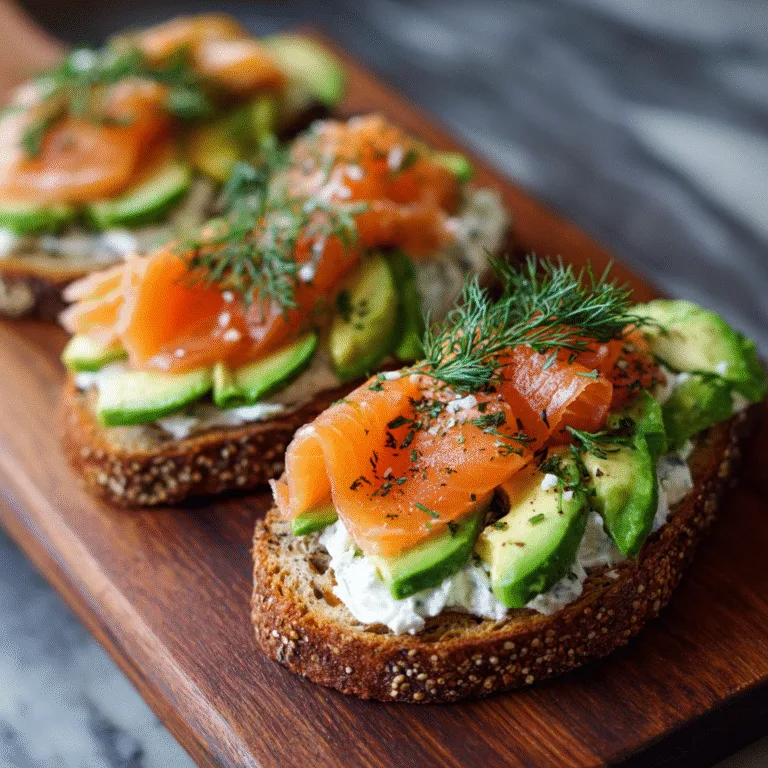 Smoked Salmon Avocado Toast with Crème Fraîche and Dill