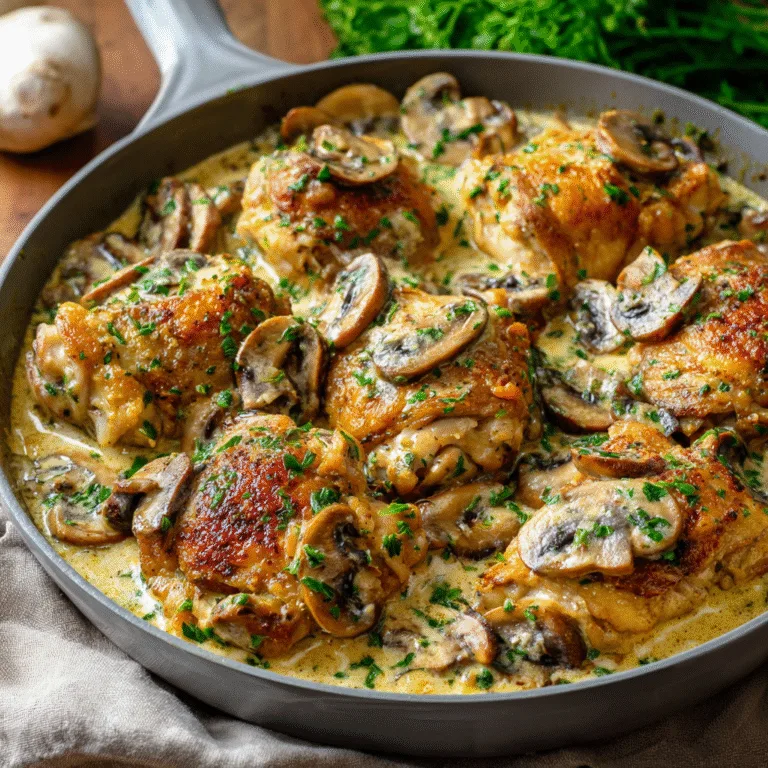 Chicken Thighs in Creamy Mushroom Garlic Sauce