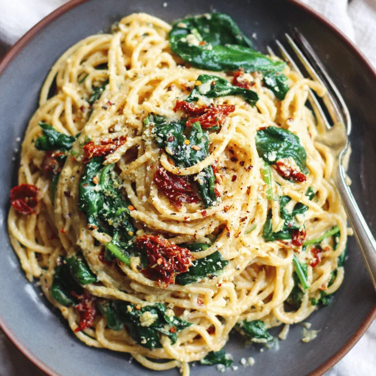 Spaghetti & Spinach with Sun-Dried Tomato Cream Sauce