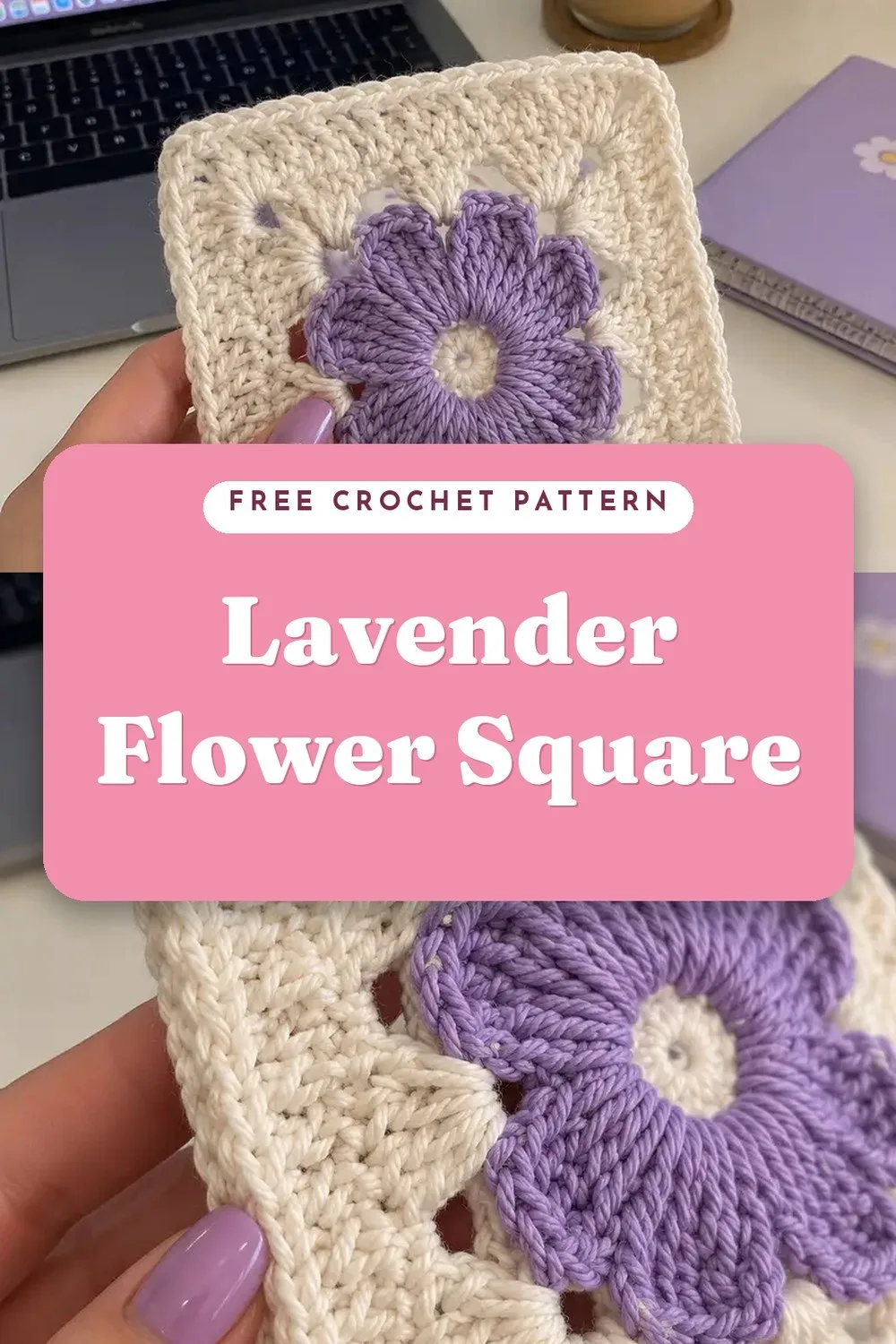 Milky Lavender Flower Granny Square Pattern for Bedspread