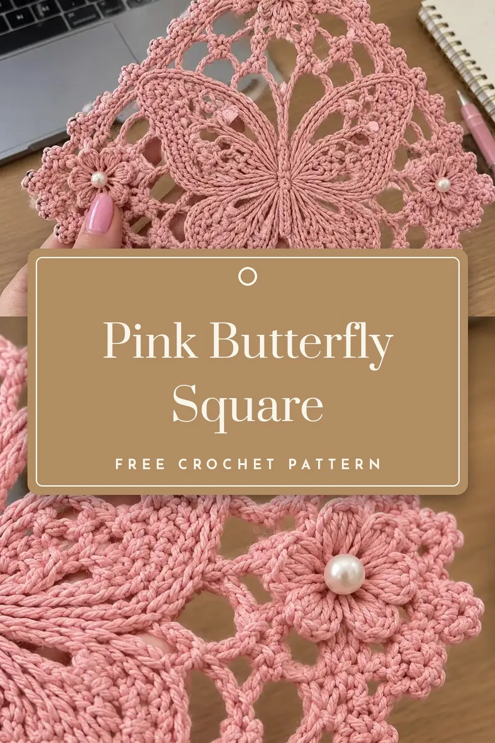 Pink Butterfly Lace Square Crochet Pattern - Intricate Lace Motif