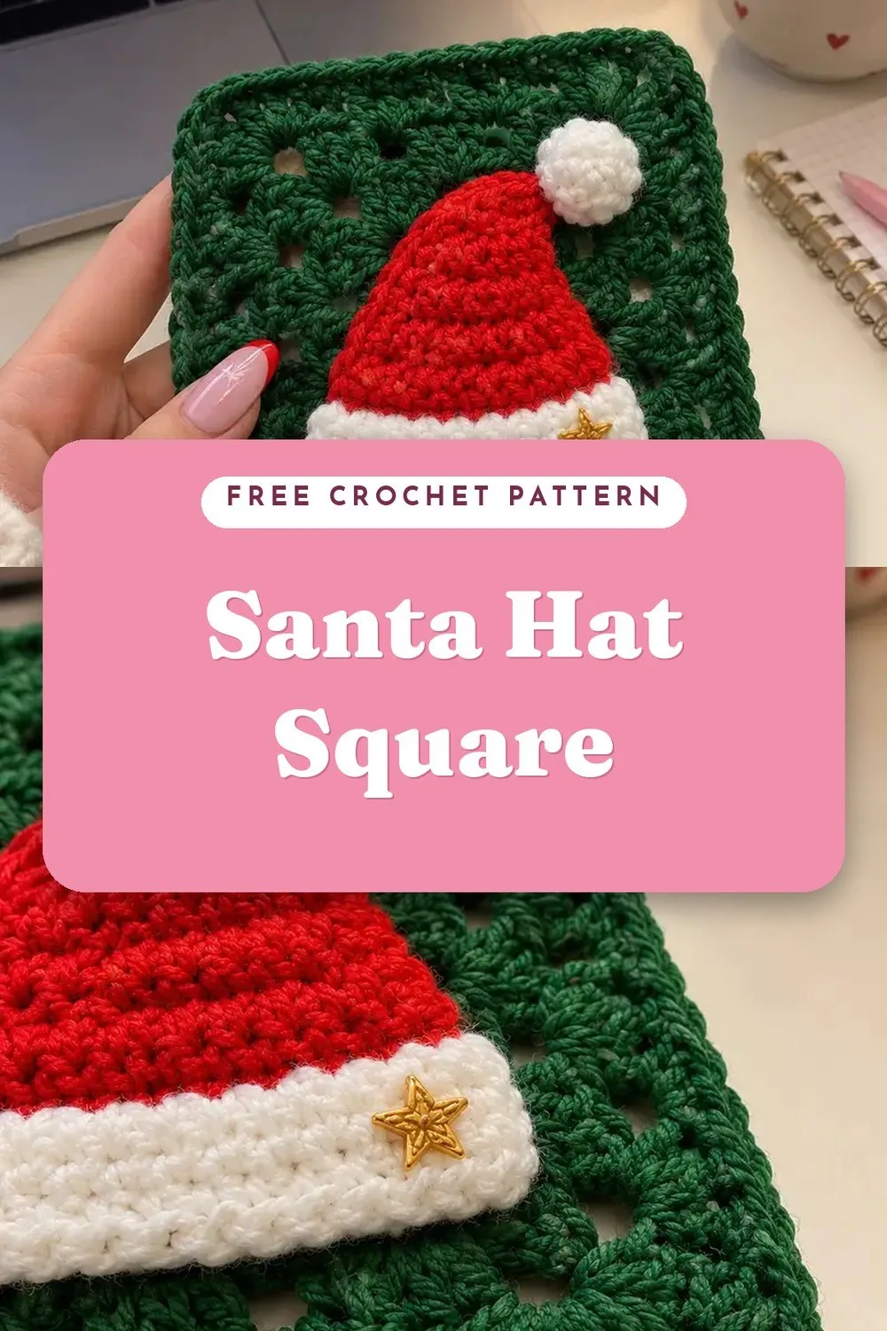 Santa Hat Granny Square - Festive Crochet Square